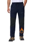 MOCOLY Pantalon Randonnée Homme Hiver Chaud Pantalon Chasse Cargo Taille Elastique Pantalon Trekking Softshell Doublé Polaire Pantalon Thermique pour Ski Neige Snowboard Marche Travail Marine XL