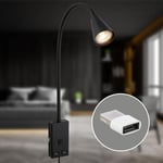 BRILONER - Lampe de lecture avec port USB, interrupteur marche/arrêt, orientable, fiche, applique intérieure, lampe murale, lampe de lit, lampe de lit, lampe de chevet, hauteur 50 cm, noir