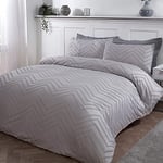 Sleepdown Parure de lit de Luxe touffetée avec Housse de Couette et taies d'oreiller - Motif géométrique Nordique - Gris - Entretien Facile - Super King Size (260 x 220 cm)