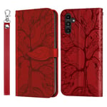 IMEIKONST Compatible with Samsung Galaxy A25 5G Wallet Case, Premium Leather Embossed Flip with [Card Holder] [Magnetic Closure] Shockproof Stand Protective Cover for Samsung A25 5G. Tree Red RXZ