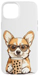 iPhone 15 Plus Cute Pun Corgi Dog Drink Bubble Tea Boba Tea Puppy Dog Lover Case