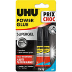 UHU Power glue gel - Colle instantanée ultra rapide et forte tubes 2x3g