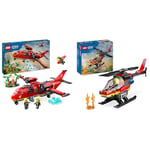 LEGO City L’Avion de Sauvetage des Pompiers, Jouet de Construction avec 3 Minifigurines de Pilote & City L’Hélicoptère de Secours des Pompiers, Ensemble de Construction avec Minifigurines