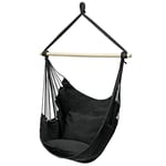 Coussin de ceinture en toile - Hamac d'extérieur - Chaise hamac pour jardin familial, adulte, enfants, voyage, camping, intérieur - Noir