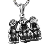 Dixinla Retro Punk Three Monkeys Pendant Necklace Mens Creative Stainless Steel Hip Hop Apes Sweater Chain Gadgets Jewelry, Birthday Gift Party Halloween Christmas,70CM