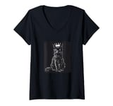 Womens Funny Feline with Crown for a Royal Style V-Neck T-Shirt