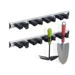 Relaxdays Appliance, 2X Set, Garden Tools, Garage, Wall Mounted, Broom Holder, 4 Clamps, Aluminium, Silver/Black, 4 x 51 x 6.5 cm