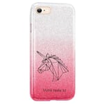 Coque Iphone 7 et 8 et SE 2020 paillettes rose tie licorne noire personnalisee