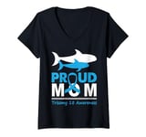 Womens Trisomy 18 Awareness Light Blue Ribbon Proud Mom Dolphin V-Neck T-Shirt