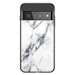 Google Pixel 6 Pro Plast Deksel med Glassbakside - Svart & Hvit Marmor