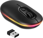 Souris sans Fil, Rechargeable 5.2 Bluetooth Silent Souris sans Fil, 2.4 GHz Souris avec Mini Récepteur USB, 3 Commutateurs DPI Réglables Souris sans Fil Compatible PC, Mac, Ordinateur Portable