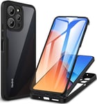 CENHUFO Coque Xiaomi Redmi 12 4G, Antichoc Housse avec Protection écran, 360 Degrés Protégé Téléphone Etui Robuste Double Face Bumper Transparent Case Portable Intégrale Coque pour Redmi 12 - Noir