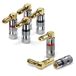 conecto Speaker Cable Banana Plugs Set of 4 90° Angled Plugs Gold Plated Color Coded 24K Gold Plated Red/Black