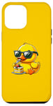 Coque pour iPhone 14 Pro Max Canard jaune cool mangeant un gâteau drôle années 80 90 canard rétro