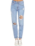 Roskiky Boyfriend Jean stretch pour femme - Taille haute - Jean côtelé - Distressed Mom, Marées bleues, M