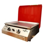 Plancha - Ursuia - 2 feux gaz - Inox - Pour 10 personnes - Piezo électrique