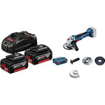 Bosch Professional Kit 2 Batteries li-ION 5,0 ah gba 18v + Chargeur Rapide Gal 1880 CV professionnal & Meuleuse Angulaire Professional GWS 18V-10 Solo + L-BOXX