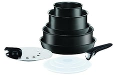 Tefal L76491 Ingenio Ultimate Set de 10 ustensiles de cuisine empilables avec revêtement anti-adhésif et indicateur de température Noir