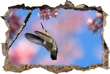 pixxp Rint 3D WD s2658 _ 62 x 42 Tout Petit Colibri avec Fleur de Cerisier percée 3D Sticker Mural Mural en Vinyle, Multicolore, 62 x 42 x 0,02 cm