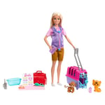 Barbie Coffret Métiers Sauvetage D’Animaux avec Poupée Blonde Et 2 Bébés Tigre Et Singe, 12 Accessoires Dont Cage De Transport, Jouet Enfant, A Partir De 3 Ans, HRG50