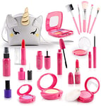 STAY GENT Faux Maquillage Enfant Fille 3 4 5 6 7+ Ans, Coffret Maquillage 20 PCS Malette Maquillage Enfants Coiffeuse Jouets avec Argent Licorne Sac, Rôle Jouer Cadeau d'anniversaire Noël pour Filles