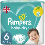 19 x Pampers Baby Dry Nappies 12 Hour, Size 6 Flexible Sides 13-18kg, Carry Pack