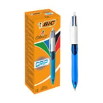 BIC Ecriture 4 Couleurs Grip Stylos-Bille Rétractables Pointe Moyenne (1,0 mm) - Grip Matelassé - Boîte de 12