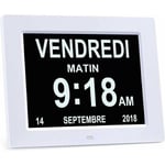 8' LCD Horloge Numérique Calendrier avec Date, Jour et Heure Horloge Alzheimer pour Les Seniors,C'est pour Les Parents (Blanc)