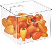 MUQU Stackable Fridge Storage Box with Handles - Large and Deep Square Plastic Fridge Box - BPA Free - for Food and Accessories Storage, Kitchen Organiser for Fridge/Freezer/Cupboards