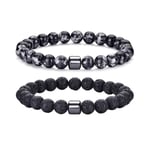 Bracelet œil de tigre pour hommes, ensemble de bracelets de perles en pierre naturelle de 8MM, bracelets extensibles en pierre de lave, réglables, en perles de cristal noir, cadeaux pour hommes