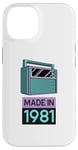 Coque pour iPhone 14 Purple Turquoise Made in 1981 Vintage 80s Tape Deck