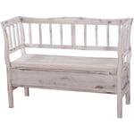 Banc banquette de rangement T207 bahut coffre avec coussin, bois blanc shabby chic