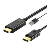 HDMI Male to DisplayPort DP Male Video Adapter Cable W/ USB 2.0 For PC TV Laptop