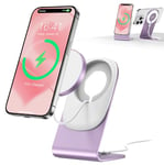 Chargeur Mag Safe BHHB Chargeur sans Fil Chargeur mag-Safe avec Support pour iPhone 16/15/14/13/12/Xs/X/Xr/8 Série et Air Pods 4/3/2/Pro (Rose)