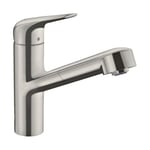 hansgrohe Focus M42 Mitigeur de cuisine 150, avec douchette extractible 1 jet, sBox, aspect acier inox, 71829800