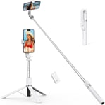 Perche Selfie, 49"" Perche à Selfie Trépied Stable avec Télécommande Bluetooth Détachable, Compatible avec iPhone 14 Pro Max/14 Plus/14/13/12/11, GoPro, Samsung, LG, Google Smartphones,Blanc