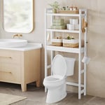 SONGMICS Étagère WC, Rangement au-Dessus des Toilettes, 3 Niveaux, avec Étagère Réglable, Convient à la Plupart des Toilettes, Gain de Place, Montage Facile, Blanc Nuage et Beige Naturel BTS001W02