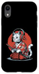 Coque pour iPhone XR Japon Kawaii Cat Samurai Casque Casque Manette de Jeu Vidéo