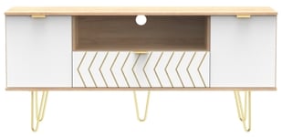 Jigsaw White and Oak Effect 65cm TV Unit with Gold Hairpin Legs