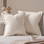 Topfinel Housse de Coussin Canapé 40x40 Crème Blanc à Motif Croisé en Velours Côtelé Doux Décoration de Coussin Salon Chambre Maison Lit Chaise Fauteuil Scandinave Aesthetic Moderne, Lot de 2