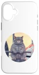 iPhone 16 Plus Cute Grey Fit Muscle Cat Sitting on Gym Lifting Bench Case