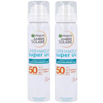 Garnier Ambre Solaire Over Makeup Super Uv Protection Mist Spf50 75ml PACK OF 2