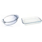 Pyrex Cocotte ovale en verre Blanc (Ecru) 5,8 l & Rôtissoire rectangulaire en verre, Blanc, 40 x 27 cm