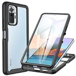 CENHUFO Coque Xiaomi Redmi Note 10 Pro, Antichoc Housse avec Protection écran, 360° Protégé Téléphone Etui Double Face Bumper Transparent Case Portable Intégrale Coque pour Redmi Note 10 Pro -Noir