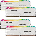 [RGB DDR4 RAM] GIGASTONE Game Turbo 32Go Kit(4x8Go) DDR4 3200MHz PC4-25600 CL16-18-18-40 Intel XMP 2.0 AMD Ryzen 1.35V UDIMM 288pin UnbuffeRouge Non ECC Mémoire Haute Performance pour PC Bureau-Blanc