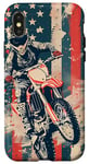 Coque pour iPhone X/XS Bleu Bohème Rayé Motocross Drapeau Américain Dirt Bike