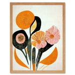 Abstract Painting Linocut Style Flowers In Autumn Pastel Pink Brown And Orange Art Print Framed Poster Wall Decor 12x16 inch