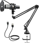 Microphone PC Gaming Condensateur USB Microphone Podcast Mic Caractère Rénal Micro avec Bras Filtre Popfilter Araignée, Microphone pour Enregistrement en Streaming Youtube Twitch PS4/5, TC30.[V22]