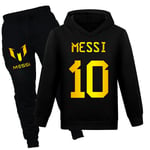 Barn Pojkar Flickor Messi Fotboll Fotbollströjor Träningsset Hoodie Toppar+Byxor Svart Black 150 cm