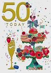 50th Happy Birthday Greeting Card Woman With Verse - Cakes - Words `N Wishes